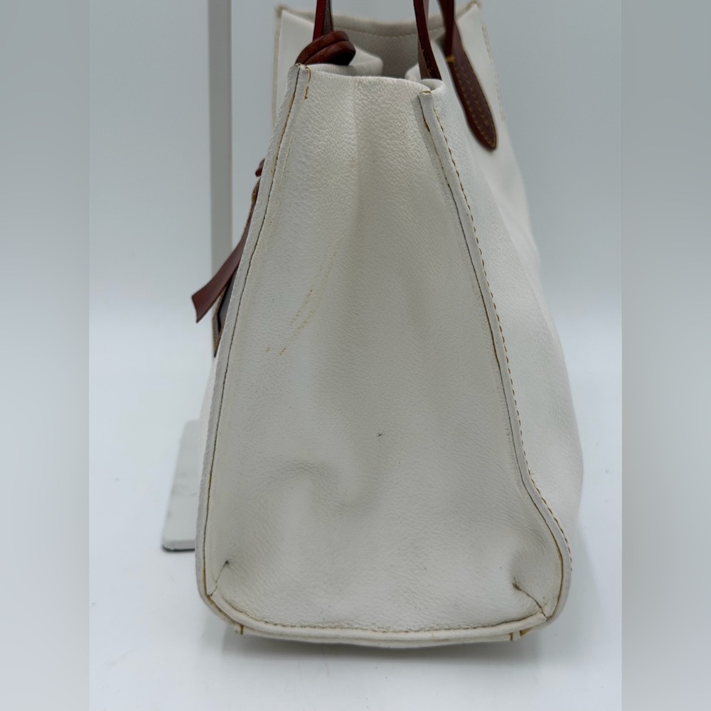 Dooney & Bourke White Pebble Leather Tote Brown Trim Red Lining Classic Shopper - Picture 3 of 13